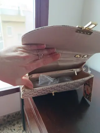 Bolso Mujer Beige y Dorado