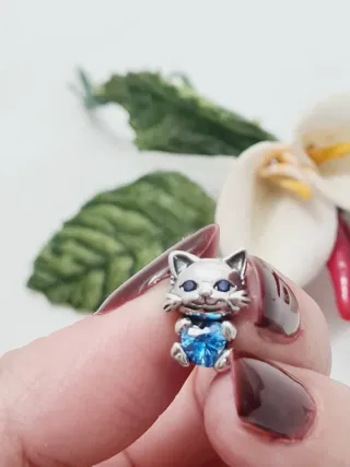 Charm gatto con cuore argento S925