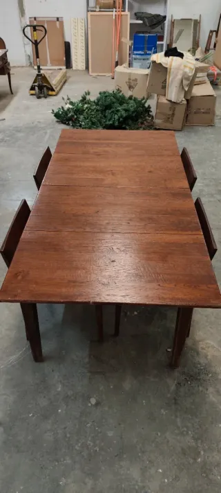 Mesa madera+4 sill. mid century,todo restaurado.