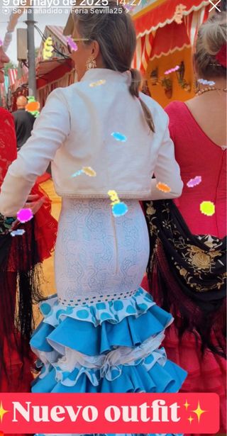 Vestido Flamenca Talla M/38 Azul/Blanco