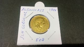 Moneda Oro Alfonso XII 25 Pesetas 1881 CON BARBA