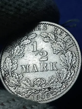 Moneta 1/2 Mark Germania 1909 Argento
