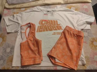 Conjunto pijama deportivo mujer naranja y blanco