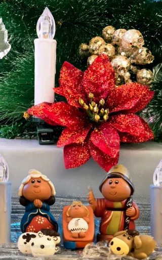 12 Flores Pascua rojas y doradas Sujeción flexible