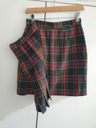 Falda Plisada Lana y Poliéster Cuadros