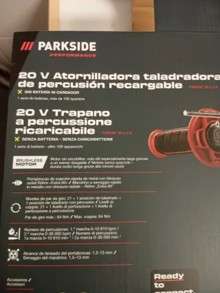 Taladro percutorParkside 20V  batería 4 amperios