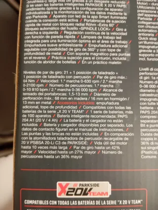 Taladro percutorParkside 20V  batería 4 amperios