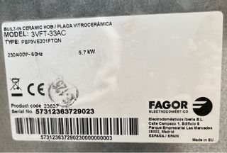 Placa vitrocerámica 3 fuegos Fagor