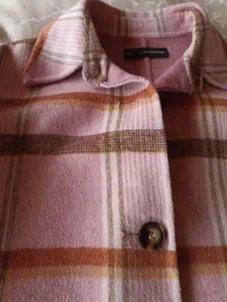 Abrigo cuadros mujer rosa y marrón