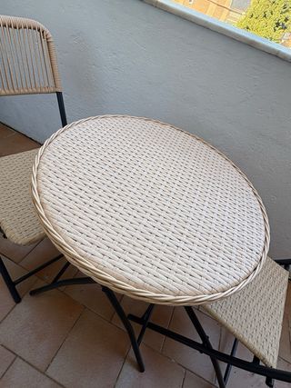Mesa y 2 Sillas Exterior Rattan Plegables