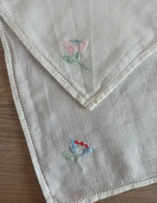 5 Tovaglioli Lino Ricamati Fiori