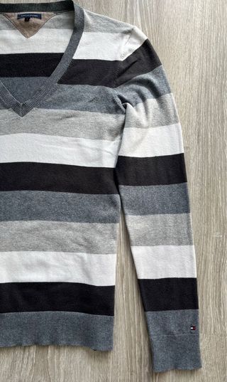 Jersey Tommy Hilfiger Rayas Gris Negro Blanco