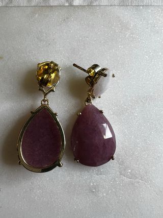 Pendientes plata, chapado en oro con jade y cuarzo