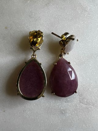 Pendientes plata, chapado en oro con jade y cuarzo