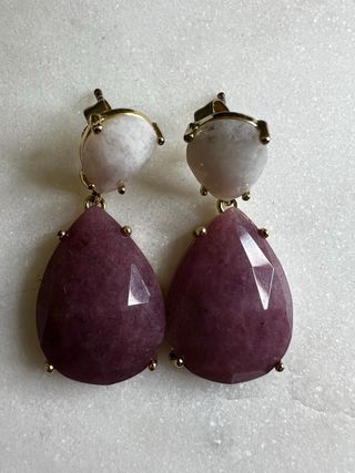 Pendientes plata, chapado en oro con jade y cuarzo