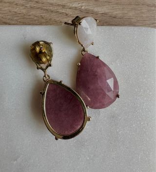 Pendientes plata, chapado en oro con jade y cuarzo