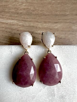 Pendientes plata, chapado en oro con jade y cuarzo