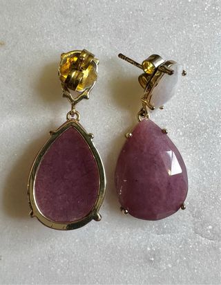 Pendientes plata, chapado en oro con jade y cuarzo