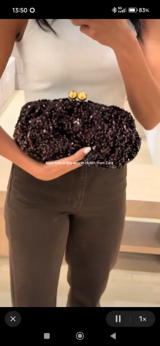 Bolso Zara lentejuelas marrón y dorado