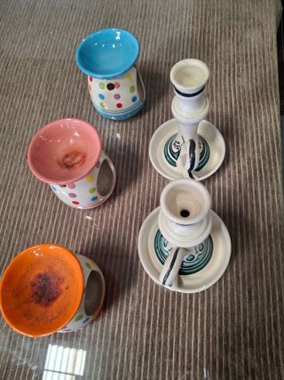 5 portavelas decorativos de cerámica