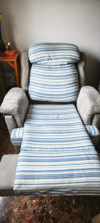 Poltrone relax in tessuto blu e grigio