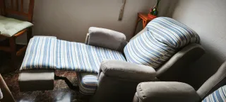 Poltrone relax in tessuto blu e grigio