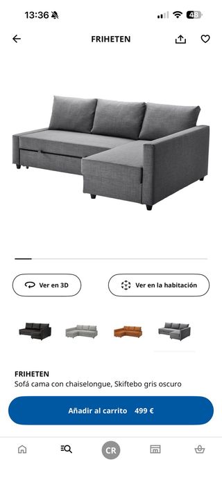 Sofá Cama Chaise Longue Gris IKEA
