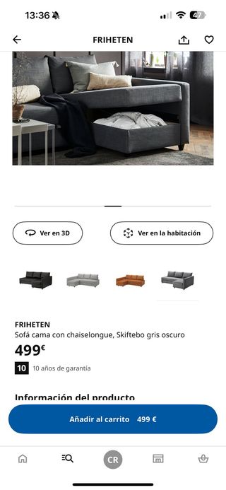 Sofá Cama Chaise Longue Gris IKEA