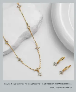 Conjunto Plata Baño Oro Circonitas.