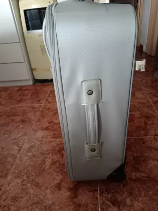 Maleta de viaje beige y gris