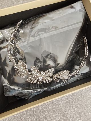 Peineta Novia Fiesta Hojas Plata