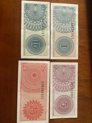 Billetes Indonesia 1964: 1, 5, 10, 25 Sen