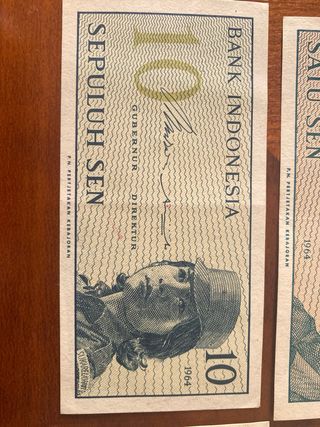 Billetes Indonesia 1964: 1, 5, 10, 25 Sen