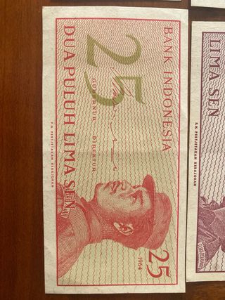 Billetes Indonesia 1964: 1, 5, 10, 25 Sen