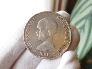 Moneda Plata 5 pesetas 1891 Alfonso XIII