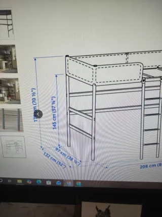 Cama alta metálica gris individual