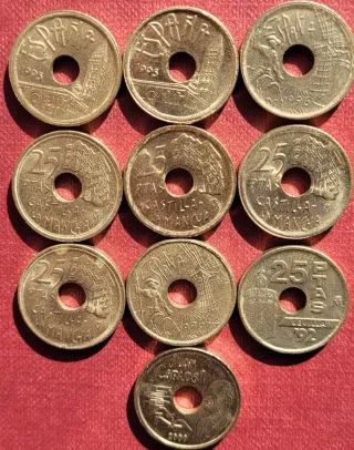 10 Monedas 25 Pesetas Juan Carlos I
