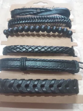 Set Braccialetti Uomo Pelle Neri