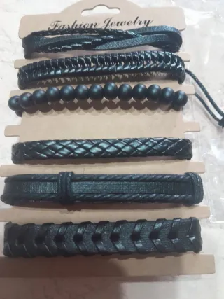 Set Braccialetti Uomo Pelle Neri