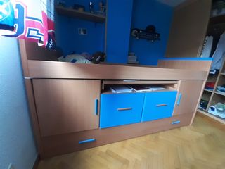 Cama nido madera y azul