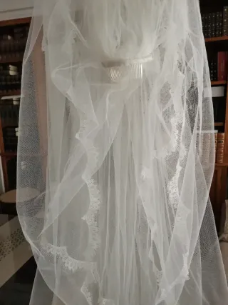 Vestido de Novia Organza y un precioso velo.