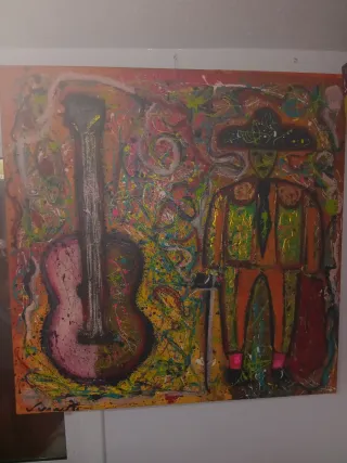 Cuadro Pintura Contemporánea Guitarra y Mariachi