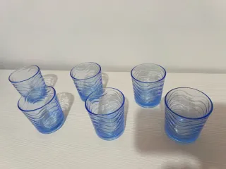 Set 6 Bicchieri Vetro Azzurro Onde
