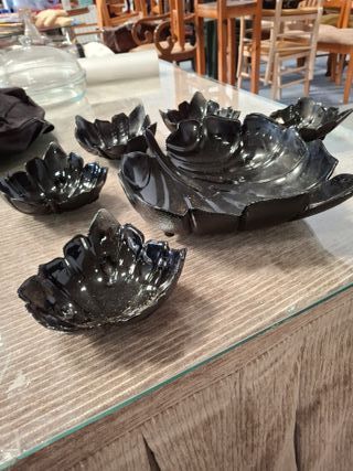 Ensaladera y cuencos hoja cerámica negra