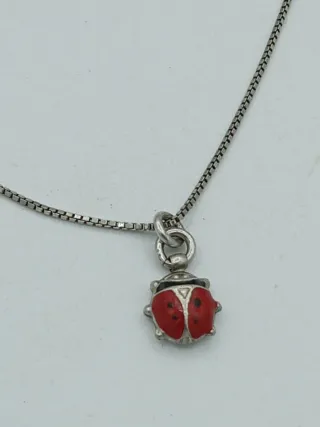 Collana argento con ciondolo coccinella rossa