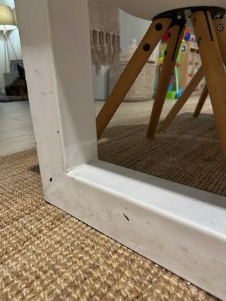 Mesa comedor madera maciza + hierro blanco 150x90