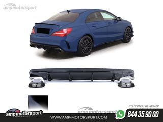 DIFUSOR TRASERO NEGRO BRILLO CON COLAS NEGRAS PARA MERCEDES CLA C117