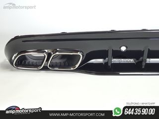 DIFUSOR TRASERO CON COLAS CROMADAS PARA MERCEDES CLASE C KOMBI/SEDAN W205 NEGRO BRILLO
