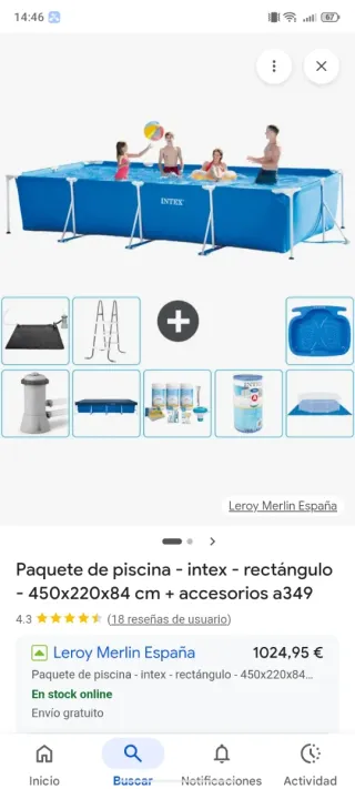 Piscina Rectangular Intex 450x220x84 cm