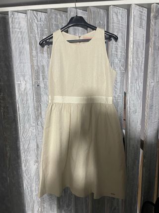 Vestido dorado y beige con brillo
